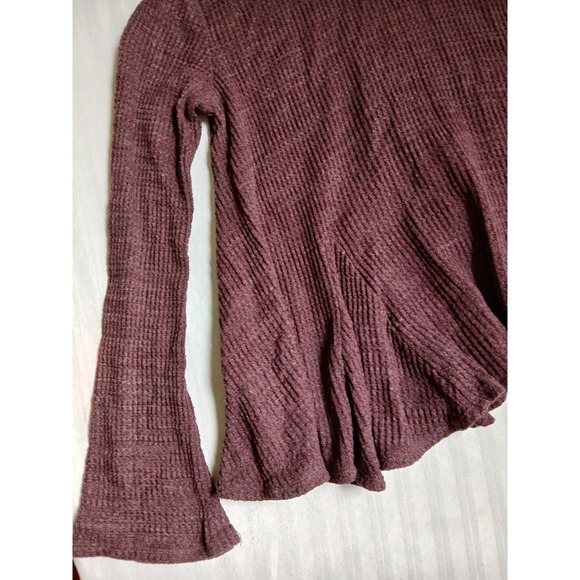 Anthropologie Top Medium Thermal Waffle Knit Burgundy Cowl Neck Layers Boho - Picture 5 of 15